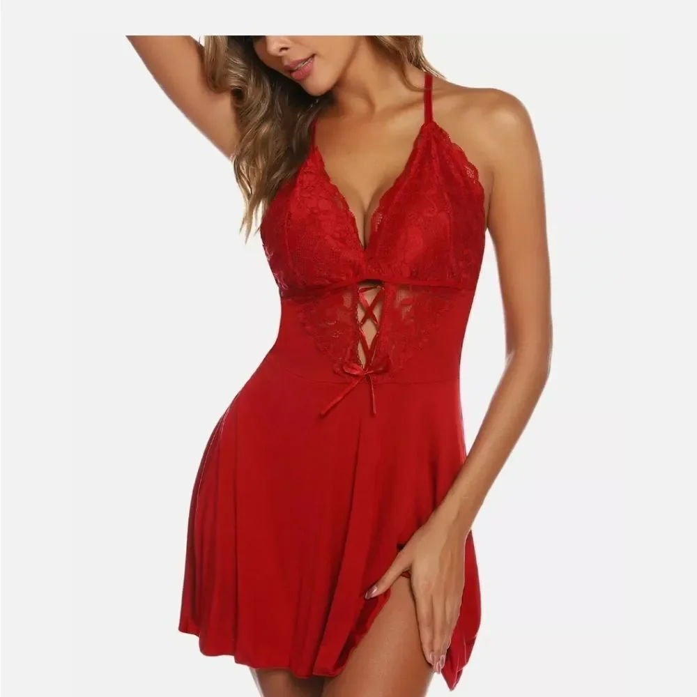 Womens Lingerie Sexy Nightgowns Soft Modal Nightie Slip Lace Chemise Sleepwear